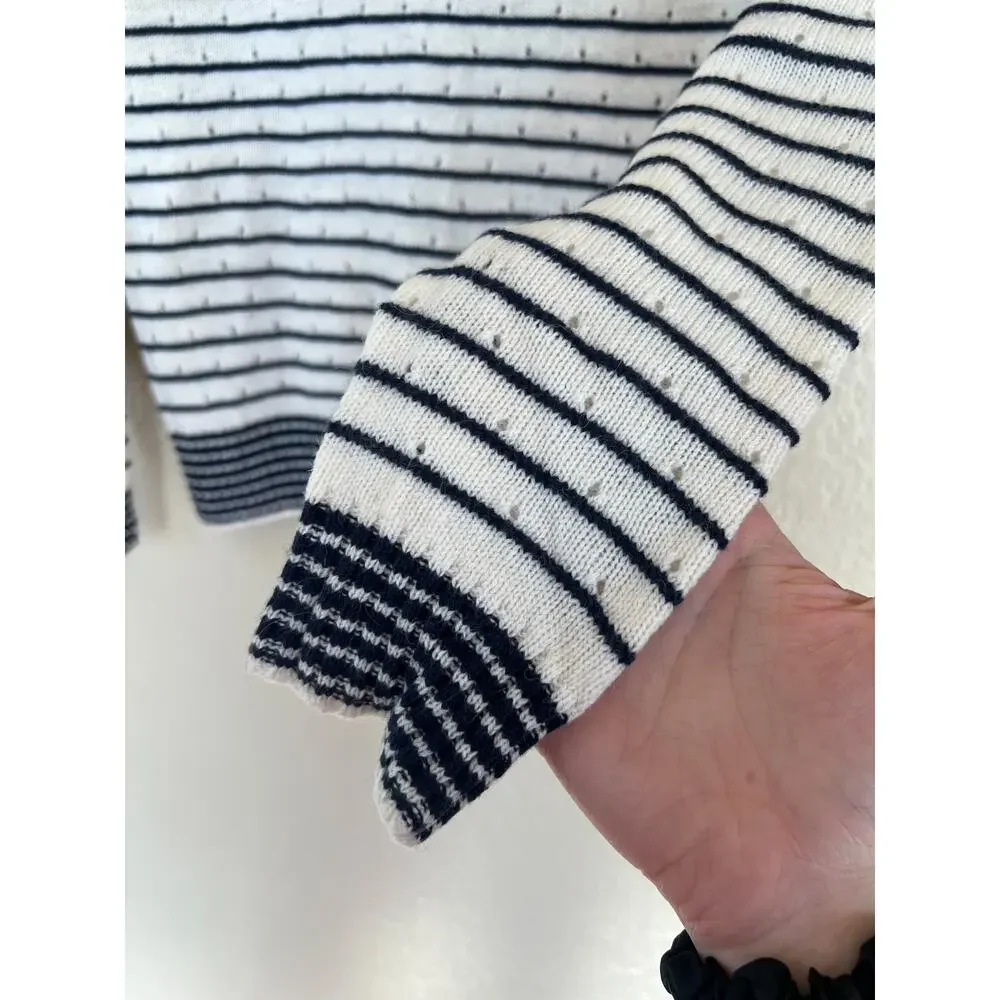 J.Crew Knit Pointelle Sweater Crewneck Medium Stripe Wool Alpaca Blend‎ Casual